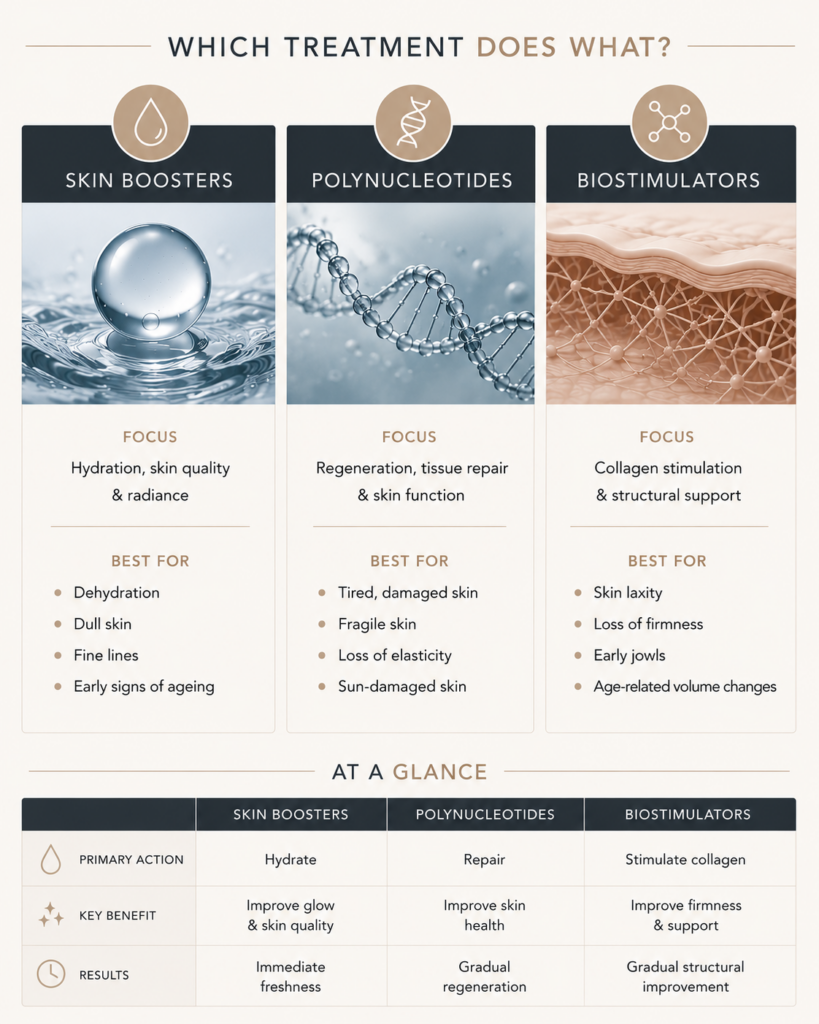 skin boosters vs polynucleotides vs biostimulators