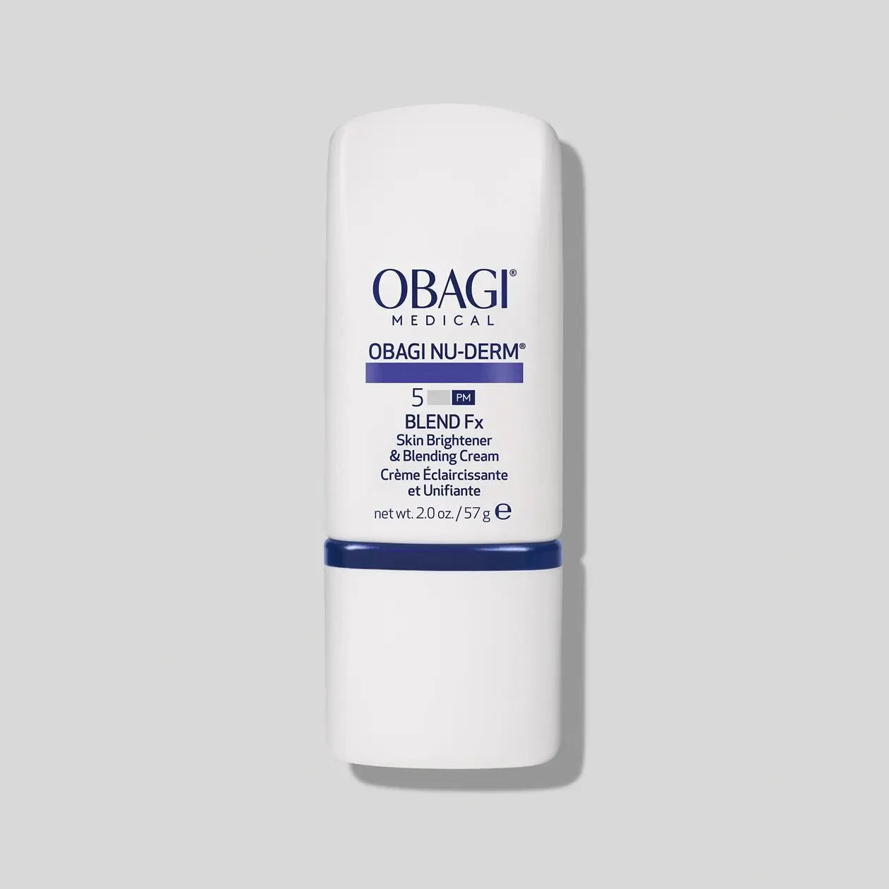 Obagi Nu-Derm Blend Fx skin brightener and blending cream on a soft grey background